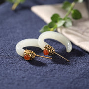 Buddha Stones Round Hoop Design Hetian Jade Copper Plated Gold Harmony Earrings - image 17