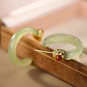 Buddha Stones Round Hoop Design Hetian Jade Copper Plated Gold Harmony Earrings - image 3