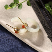 Buddha Stones Round Hoop Design Hetian Jade Copper Plated Gold Harmony Earrings - image 18