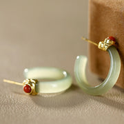 Buddha Stones Round Hoop Design Hetian Jade Copper Plated Gold Harmony Earrings - image 7