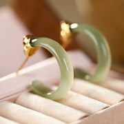 Buddha Stones Round Hoop Design Hetian Jade Copper Plated Gold Harmony Earrings - image 5