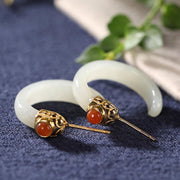 Buddha Stones Round Hoop Design Hetian Jade Copper Plated Gold Harmony Earrings - image 16