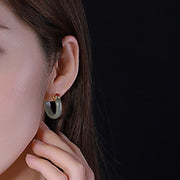 Buddha Stones Round Hoop Design Hetian Jade Copper Plated Gold Harmony Earrings - image 10