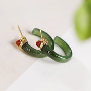 Buddha Stones Round Hoop Design Hetian Jade Copper Plated Gold Harmony Earrings - image 24