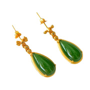 Buddha Stones Waterdrop Design Green Jasper Copper Plated Gold Balance Earrings - image 7