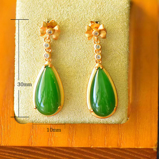 Buddha Stones Waterdrop Design Green Jasper Copper Plated Gold Balance Earrings - image 2