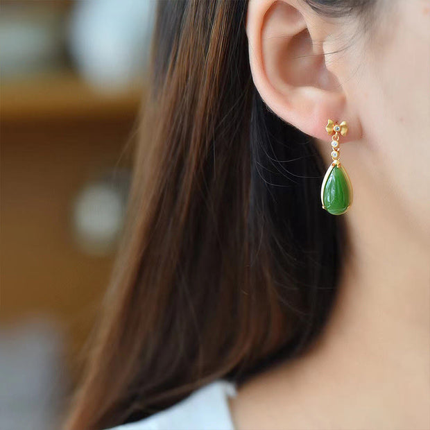 Buddha Stones Waterdrop Design Green Jasper Copper Plated Gold Balance Earrings - image 6