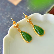 Buddha Stones Waterdrop Design Green Jasper Copper Plated Gold Balance Earrings - image 4
