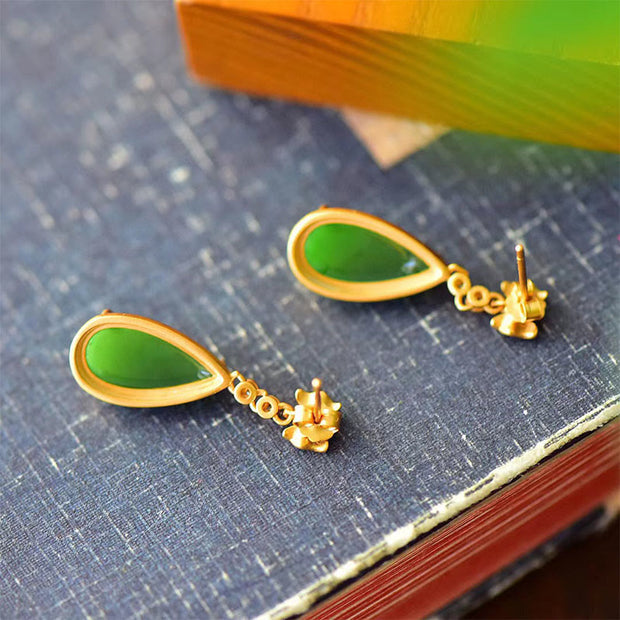 Buddha Stones Waterdrop Design Green Jasper Copper Plated Gold Balance Earrings - image 5
