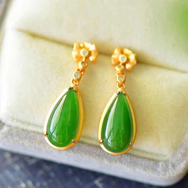 Buddha Stones Waterdrop Design Green Jasper Copper Plated Gold Balance Earrings - image 3