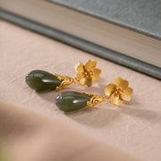 Buddha Stones Magnolia Flower Green Jasper Cyan Jade Magnolia Copper Plated Gold Balance Earrings - image 5