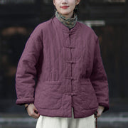 Buddha Stones Winter Curved Lines Frog-Button Ramie Cotton Long Sleeve Women's Thermal Jacket With Pockets - image 42