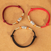Buddha Stones 999 Sterling Silver Pixiu Charm Peach Wood Bead Handmade String Braided Bracelet Anklet - image 24