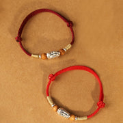 Buddha Stones 999 Sterling Silver Pixiu Charm Peach Wood Bead Handmade String Braided Bracelet Anklet - image 23