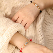 Buddha Stones 999 Sterling Silver Pixiu Charm Peach Wood Bead Handmade String Braided Bracelet Anklet - image 19