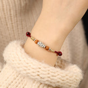 Buddha Stones 999 Sterling Silver Pixiu Charm Peach Wood Bead Handmade String Braided Bracelet Anklet - image 10