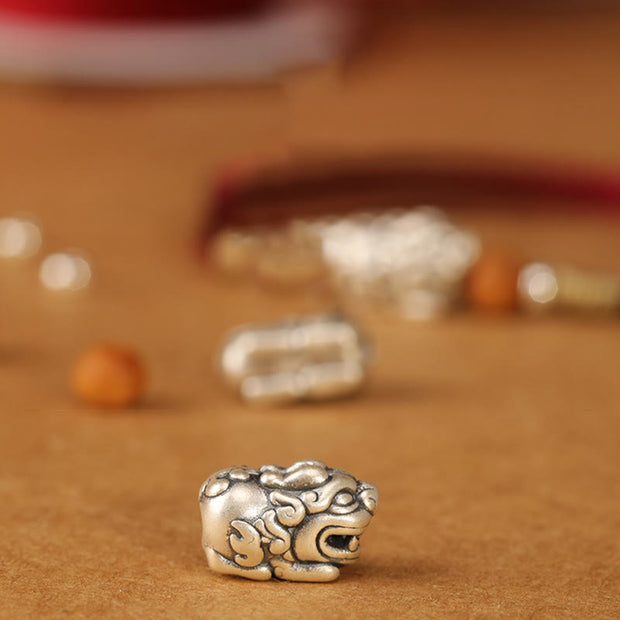 Buddha Stones 999 Sterling Silver Pixiu Charm Peach Wood Bead Handmade String Braided Bracelet Anklet - image 20