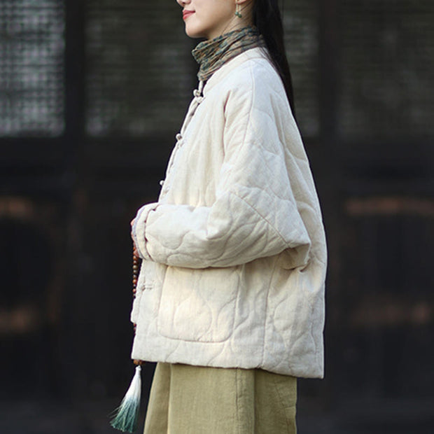 Buddha Stones Winter Curved Lines Frog-Button Ramie Cotton Long Sleeve Women's Thermal Jacket With Pockets - image 17