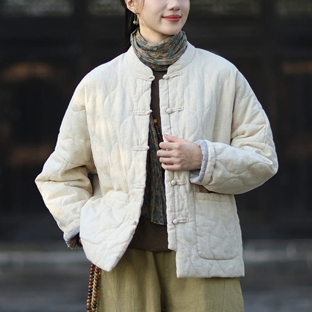 Buddha Stones Winter Curved Lines Frog-Button Ramie Cotton Long Sleeve Women's Thermal Jacket With Pockets - image 15