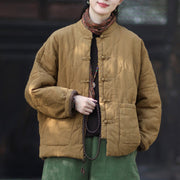 Buddha Stones Winter Curved Lines Frog-Button Ramie Cotton Long Sleeve Women's Thermal Jacket With Pockets - image 34