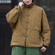 Buddha Stones Winter Curved Lines Frog-Button Ramie Cotton Long Sleeve Women's Thermal Jacket With Pockets - image 31