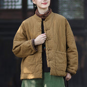 Buddha Stones Winter Curved Lines Frog-Button Ramie Cotton Long Sleeve Women's Thermal Jacket With Pockets - image 37