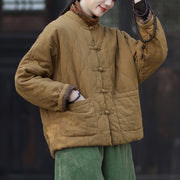 Buddha Stones Winter Curved Lines Frog-Button Ramie Cotton Long Sleeve Women's Thermal Jacket With Pockets - image 36