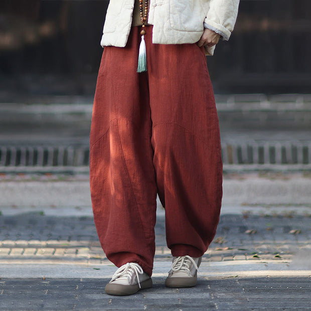 Buddha Stones Winter Elastic Waist Ramie Cotton Thermal Women's Pants With Pockets - Tomato - US6，UK/AU10，EU38 (L) - image 33