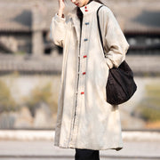 Buddha Stones Winter Solid Frog-Button Ramie Cotton Women's Long Sleeve Thermal Coat With Pockets - Linen - US6，UK/AU10，EU38 (M) - image 0