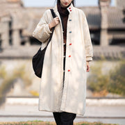 Buddha Stones Winter Solid Frog-Button Ramie Cotton Women's Long Sleeve Thermal Coat With Pockets - image 2