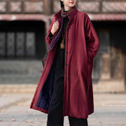 Buddha Stones Winter Solid Frog-Button Ramie Cotton Women's Long Sleeve Thermal Coat With Pockets - image 12