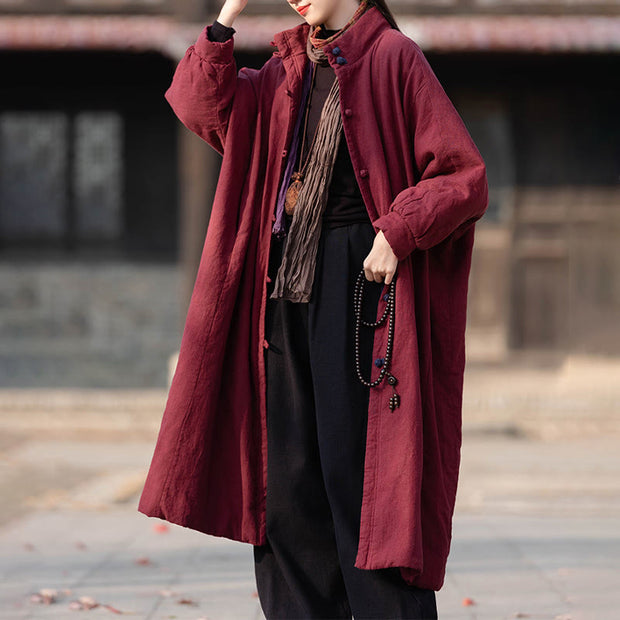 Buddha Stones Winter Solid Frog-Button Ramie Cotton Women's Long Sleeve Thermal Coat With Pockets - image 14