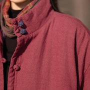 Buddha Stones Winter Solid Frog-Button Ramie Cotton Women's Long Sleeve Thermal Coat With Pockets - image 22