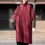 Buddha Stones Winter Solid Frog-Button Ramie Cotton Women's Long Sleeve Thermal Coat With Pockets - image 19