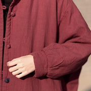 Buddha Stones Winter Solid Frog-Button Ramie Cotton Women's Long Sleeve Thermal Coat With Pockets - image 23