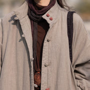 Buddha Stones Winter Solid Frog-Button Ramie Cotton Women's Long Sleeve Thermal Coat With Pockets - image 33