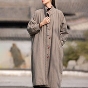 Buddha Stones Winter Solid Frog-Button Ramie Cotton Women's Long Sleeve Thermal Coat With Pockets - image 30