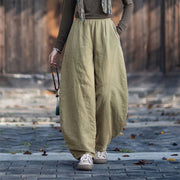 Buddha Stones Winter Elastic Waist Ramie Cotton Thermal Women's Pants With Pockets - image 4