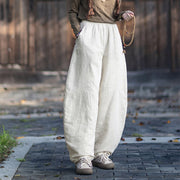 Buddha Stones Winter Elastic Waist Ramie Cotton Thermal Women's Pants With Pockets - image 9