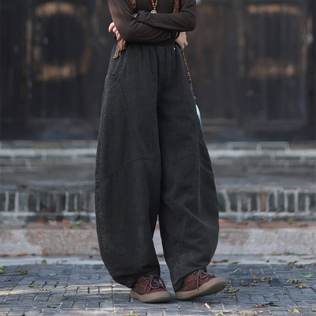 Buddha Stones Winter Elastic Waist Ramie Cotton Thermal Women's Pants With Pockets - image 22