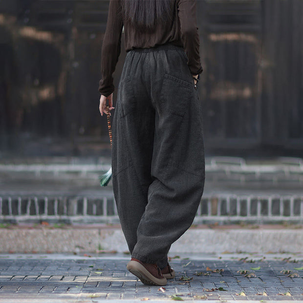 Buddha Stones Winter Elastic Waist Ramie Cotton Thermal Women's Pants With Pockets - image 23