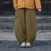 Buddha Stones Winter Elastic Waist Ramie Cotton Thermal Women's Pants With Pockets - image 37