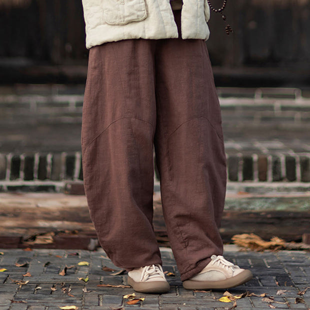 Buddha Stones Winter Elastic Waist Ramie Cotton Thermal Women's Pants With Pockets - image 40