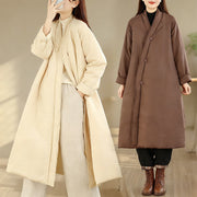 Buddha Stones Winter V-Neck Buttons Long Sleeve Thermal Women's Cotton Coat With Pockets - image 19