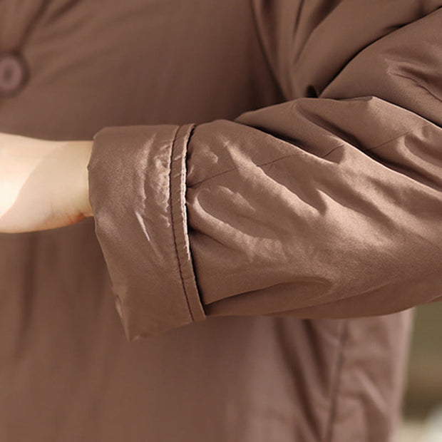 Buddha Stones Winter V-Neck Buttons Long Sleeve Thermal Women's Cotton Coat With Pockets - image 9