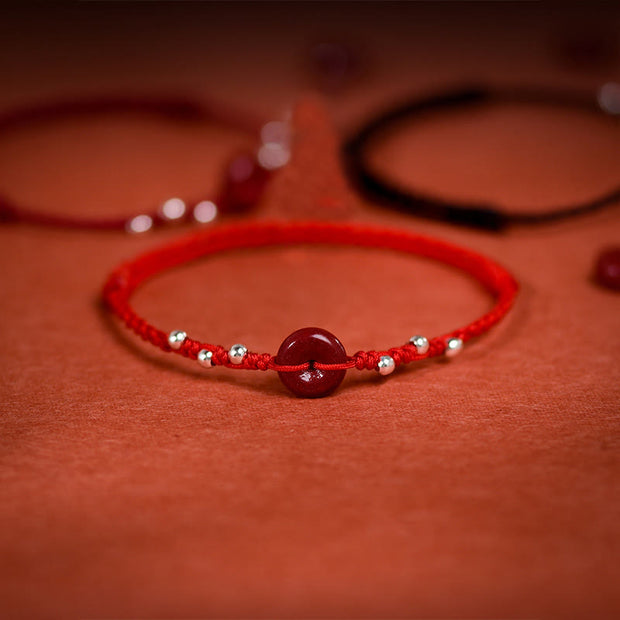 Buddha Stones Cinnabar Peace Buckle Handmade String Adjustable Bracelet Anklet - image 0