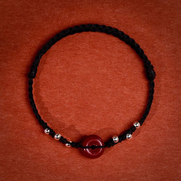 Buddha Stones Cinnabar Peace Buckle Handmade String Adjustable Bracelet Anklet - Black String Anklet(Circumference 22-30cm) - image 19