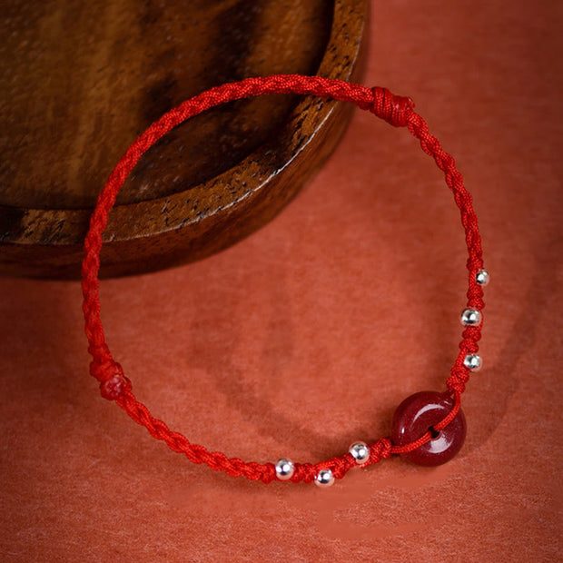 Buddha Stones Cinnabar Peace Buckle Handmade String Adjustable Bracelet Anklet - image 2