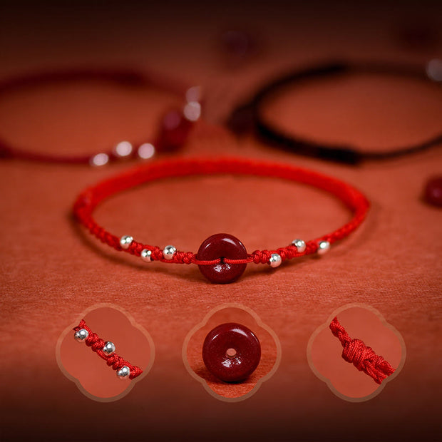 Buddha Stones Cinnabar Peace Buckle Handmade String Adjustable Bracelet Anklet - image 6
