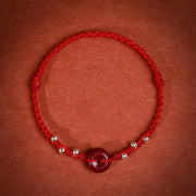 Buddha Stones Cinnabar Peace Buckle Handmade String Adjustable Bracelet Anklet - Red String Anklet(Circumference 22-30cm) - image 1
